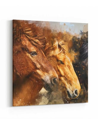 لوحة كانفاس مربع على إطار خشبي، تصميم فن تجريدي للخيول الجامحة، للمنزل، غرفة المعيشة، المكتب، الديكور