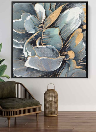 لوحة كانفاس مربع على إطار خشبي، تصميم نمط زهور ، للمنزل، غرفة المعيشة، المكتب، الديكور