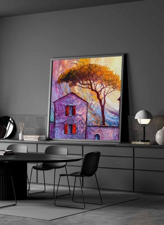 لوحة كانفاس مربع على إطار خشبي، تصميم منزل ريفي جميل، للمنزل، غرفة المعيشة، المكتب، الديكور