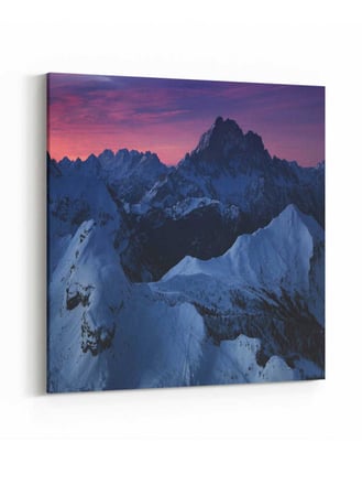 لوحة كانفاس مربع على إطار خشبي، تصميم شروق الشمس على جبال الجليد، للمنزل، غرفة المعيشة، المكتب، الديكور