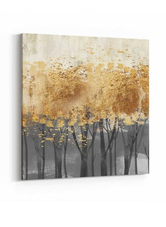 لوحة كانفاس مربع على إطار خشبي، تصميم فن تجريدي الغابات الذهبية ، للمنزل، غرفة المعيشة، المكتب، الديكور