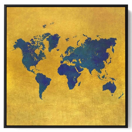 لوحة كانفاس مربع على إطار خشبي، تصميم خريطة العالم، للمنزل، غرفة المعيشة، المكتب، الديكور