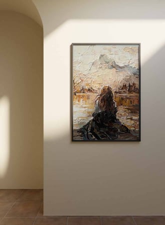 لوحة كانفاس على إطار خشبي، تصميم الفتاة على الجهة الاخرى ، للمنزل، غرفة المعيشة، المكتب، الديكور