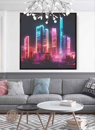 لوحة كانفاس مربع على إطار خشبي، تصميم ليلة في المدينة، للمنزل، غرفة المعيشة، المكتب، الديكور
