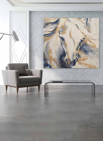 لوحة كانفاس مربع على إطار خشبي، تصميم فن زيتي للخيل، للمنزل، غرفة المعيشة، المكتب، الديكور