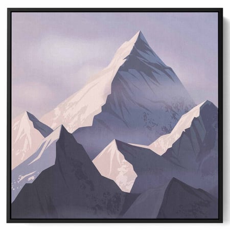 لوحة كانفاس مربع على إطار خشبي، تصميم جبال مع الجليد، للمنزل، غرفة المعيشة، المكتب، الديكور