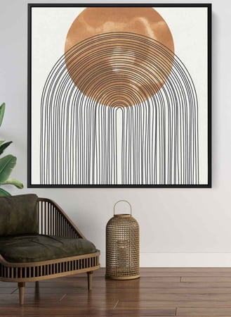 اقتن لوحة الشمس كانفاس بتصميم فن تجريدي للشمس مع منحنيات