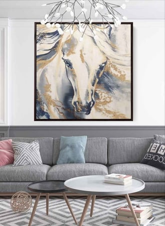 لوحة كانفاس مربع على إطار خشبي، تصميم فن زيتي للخيل، للمنزل، غرفة المعيشة، المكتب، الديكور