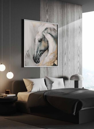 لوحة كانفاس مربع على إطار خشبي، تصميم فن زيتي للخيل، للمنزل، غرفة المعيشة، المكتب، الديكور