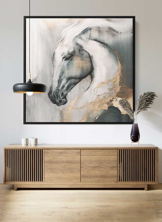 لوحة كانفاس مربع على إطار خشبي، تصميم فن زيتي للخيل، للمنزل، غرفة المعيشة، المكتب، الديكور