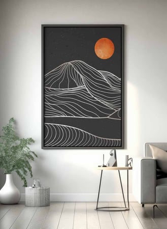 لوحة كانفاس على إطار خشبي، تصميم جبال مع موج المحيط، للمنزل، غرفة المعيشة، المكتب، الديكور