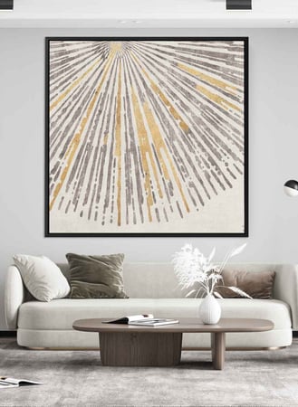 لوحة كانفاس مربع على إطار خشبي، تصميم فن تجريدي لاشعة الشمس، للمنزل، غرفة المعيشة، المكتب، الديكور