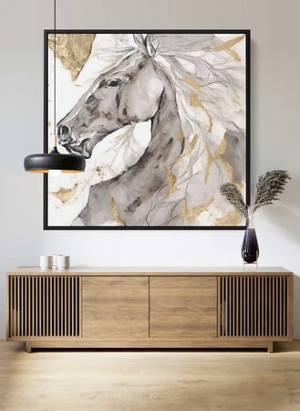 لوحة كانفاس مربع على إطار خشبي، تصميم فن زيتي للخيل، للمنزل، غرفة المعيشة، المكتب، الديكور