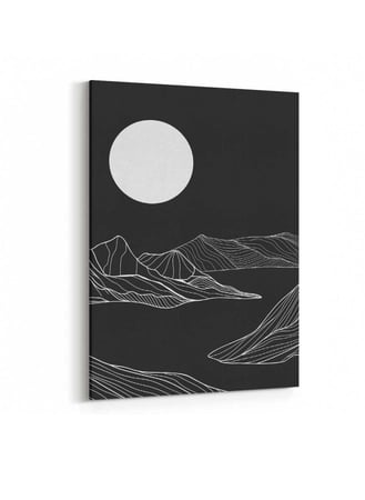 لوحة كانفاس على إطار خشبي، تصميم فن تجريدى قمر اعلى الجبال، للمنزل، غرفة المعيشة، المكتب، الديكور