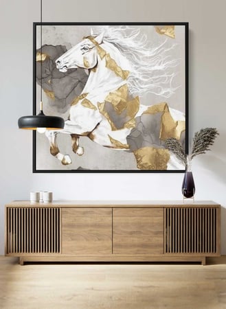 لوحة كانفاس مربع على إطار خشبي، تصميم فن زيتي لخيل أسطوري، للمنزل، غرفة المعيشة، المكتب، الديكور