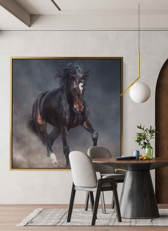 لوحة كانفاس مربع على إطار خشبي، تصميم حصان جامح في الصحراء، للمنزل، غرفة المعيشة، المكتب، الديكور
