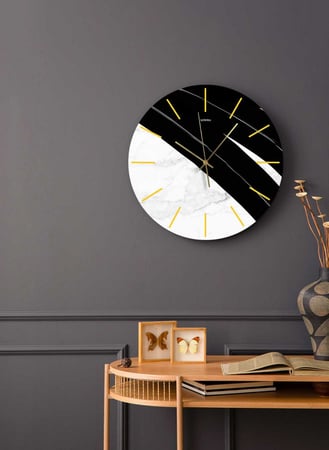 ساعة حائط مصنوعة من الأكريليك تعمل بالبطارية، بتصميم رخامي نصف ونصف، للمنزل، غرفة المعيشة، المكتب، الديكور