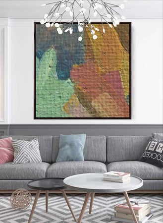 لوحة كانفاس مربع على إطار خشبي، تصميم فن زيتي ملون، للمنزل، غرفة المعيشة، المكتب، الديكور