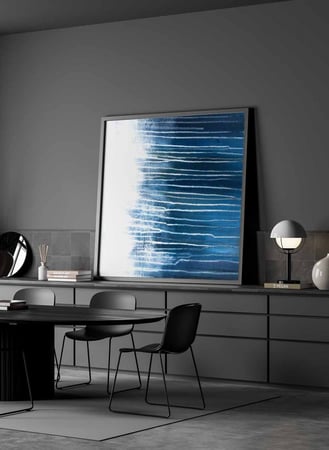 لوحة كانفاس مربع على إطار خشبي، تصميم فن تجريدي امواج البحر، للمنزل، غرفة المعيشة، المكتب، الديكور