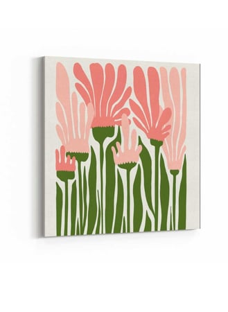 لوحة كانفاس على إطار خشبي بتصميم فن تجريدي للزهور العصرية