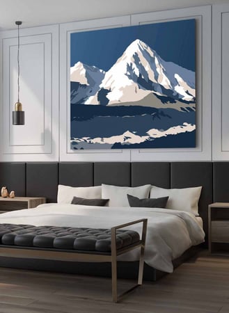 لوحة كانفاس مربع على إطار خشبي، تصميم جبل جليدى، للمنزل، غرفة المعيشة، المكتب، الديكور