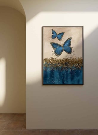 لوحة كانفاس على إطار خشبي، تصميم فن تجريدى مميز للفراشات، للمنزل، غرفة المعيشة، المكتب، الديكور