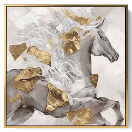 لوحة كانفاس مربع على إطار خشبي، تصميم فن زيتي لخيل جامح، للمنزل، غرفة المعيشة، المكتب، الديكور