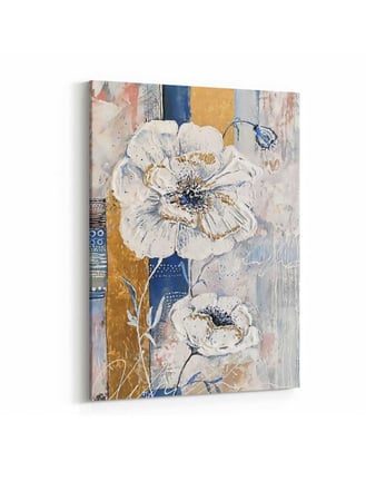 لوحة كانفاس على إطار خشبي، تصميم زهرة متفتحه، للمنزل، غرفة المعيشة، المكتب، الديكور