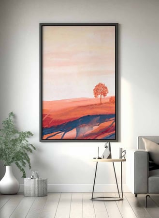 لوحة كانفاس على إطار خشبي، تصميم غروب الشمس على الريف، للمنزل، غرفة المعيشة، المكتب، الديكور