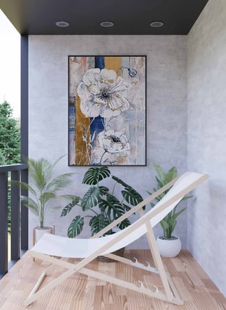 لوحة كانفاس على إطار خشبي، تصميم زهرة متفتحه، للمنزل، غرفة المعيشة، المكتب، الديكور