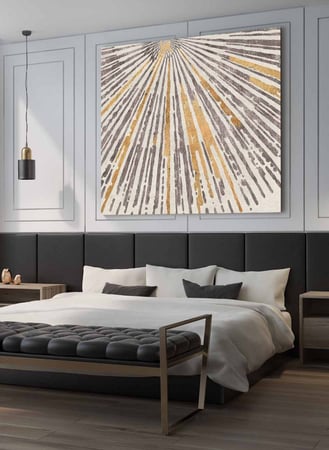 لوحة كانفاس مربع على إطار خشبي، تصميم فن تجريدي لاشعة الشمس، للمنزل، غرفة المعيشة، المكتب، الديكور