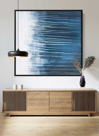 لوحة كانفاس مربع على إطار خشبي، تصميم فن تجريدي امواج البحر، للمنزل، غرفة المعيشة، المكتب، الديكور