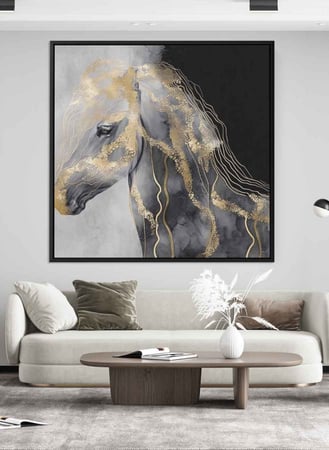 لوحة كانفاس مربع على إطار خشبي، تصميم فن زيتي للخيل، للمنزل، غرفة المعيشة، المكتب، الديكور
