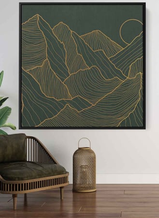 لوحة كانفاس مربع على إطار خشبي، تصميم منظر جمالى للجبال، للمنزل، غرفة المعيشة، المكتب، الديكور