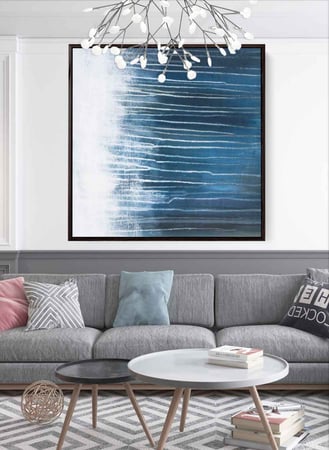 لوحة كانفاس مربع على إطار خشبي، تصميم فن تجريدي امواج البحر، للمنزل، غرفة المعيشة، المكتب، الديكور