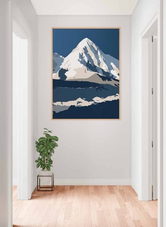 لوحة كانفاس على إطار خشبي، تصميم جبال من الجليد، للمنزل، غرفة المعيشة، المكتب، الديكور