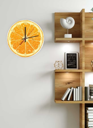 ساعة حائط مصنوعة من الأكريليك تعمل بالبطارية، بتصميم برتقالة، للمنزل، غرفة المعيشة، المكتب، الديكور