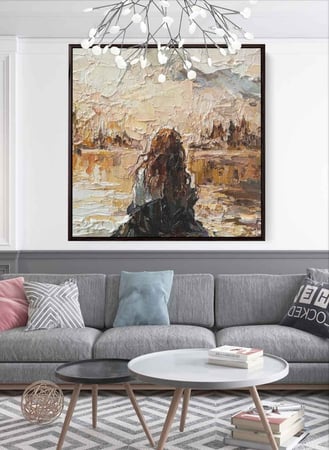 لوحة فنية رائعة مربعه كانفاس بتصميم فن زيتي لفتاه راقي لديكور مميز