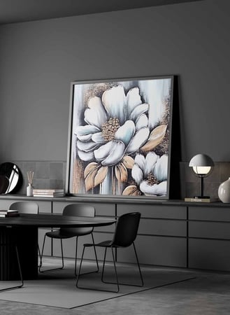 لوحة كانفاس مربع على إطار خشبي، تصميم فن زيتي للزهور، للمنزل، غرفة المعيشة، المكتب، الديكور