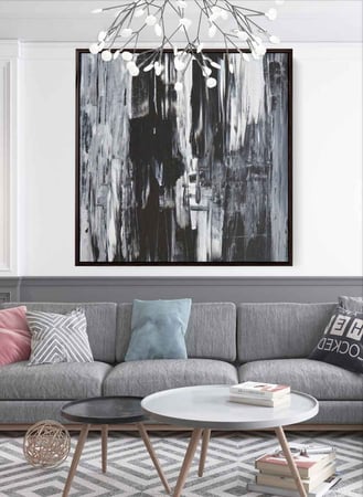 لوحة كانفاس مربع على إطار خشبي، تصميم فن تجريدي، للمنزل، غرفة المعيشة، المكتب، الديكور