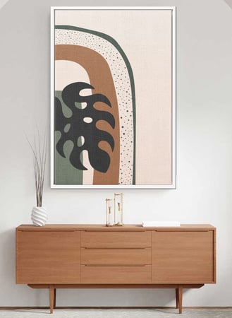 لوحة كانفاس على إطار خشبي بتصميم فن تجريدي ورقة شجر