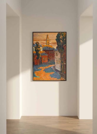 لوحة كانفاس على إطار خشبي، تصميم غروب الشمس على الريف، للمنزل، غرفة المعيشة، المكتب، الديكور