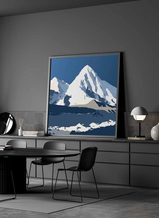 لوحة كانفاس مربع على إطار خشبي، تصميم جبل جليدى، للمنزل، غرفة المعيشة، المكتب، الديكور