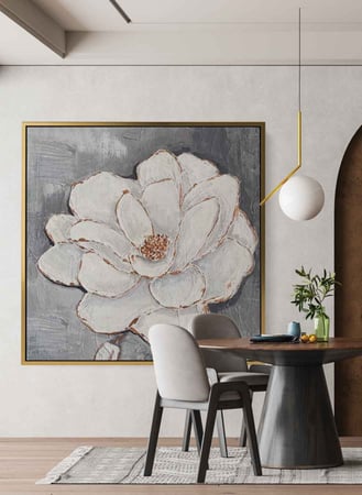 لوحة كانفاس مربع على إطار خشبي، تصميم زهرة تتفتح، للمنزل، غرفة المعيشة، المكتب، الديكور