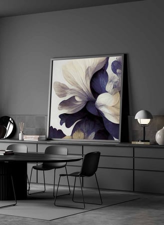 لوحة كانفاس مربع على إطار خشبي، تصميم نمط فنى لزهور ملونه، للمنزل، غرفة المعيشة، المكتب، الديكور