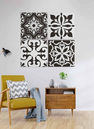 طقم من ٤ لوحات كانفاس مربع على إطار خشبي، تصميم أشكال فنية، للمنزل، غرفة المعيشة، المكتب، الديكور