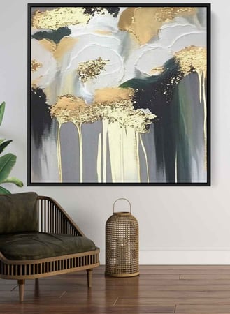 لوحة كانفاس مربع على إطار خشبي، تصميم فن زيتي ، للمنزل، غرفة المعيشة، المكتب، الديكور