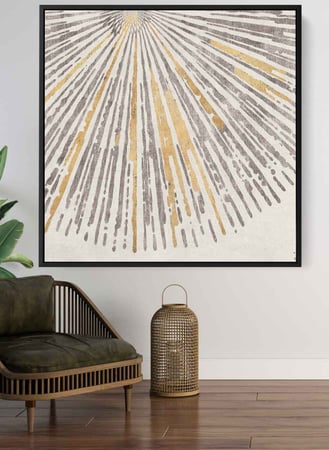 لوحة كانفاس مربع على إطار خشبي، تصميم فن تجريدي لاشعة الشمس، للمنزل، غرفة المعيشة، المكتب، الديكور