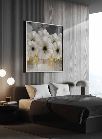 لوحة كانفاس مربع على إطار خشبي، تصميم فن من الزهور، للمنزل، غرفة المعيشة، المكتب، الديكور