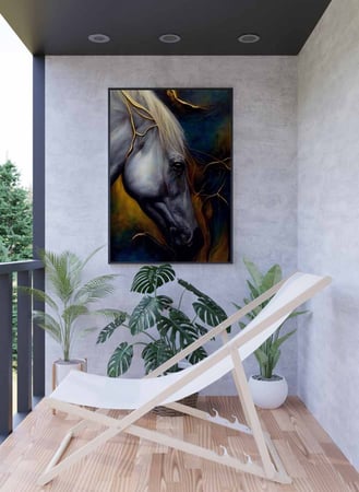 لوحة كانفاس على إطار خشبي، تصميم فن تجريدى لحصان مع عيون لامعه، للمنزل، غرفة المعيشة، المكتب، الديكور